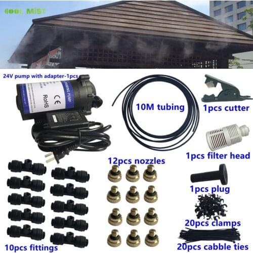S193 24V new pump with 10M 1/4 tubing 12pcs nozzles mister 10pcs slip lock fitting 1pcs cutter and 1pcs filter head for DIY mist