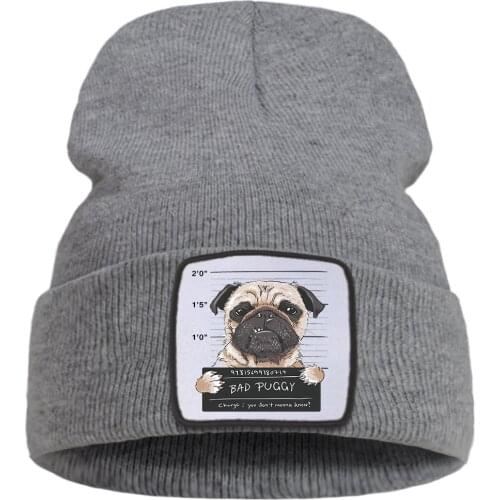 Hat Bad Puggy Funny Print Men Autumn Knit Hats Warm Street Harajuku Women Casual Winter Hat Cotoon Fashion Ski Caps For Boys