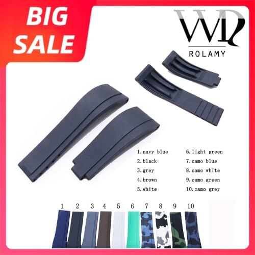 Rolamy 20mm Top Quality Blue Rubber Replacement Wrist Watch Band Strap Belt For Rolex Submariner Datejust GMT Submariner Daytona