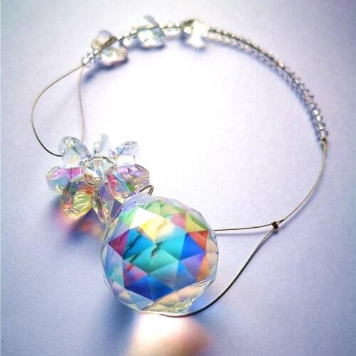250mm DIY Crystal Suncatcher Clear AB Color Glass Octagon With 30mm Champange Faceted Ball For Christams Tree Hanging Decoration