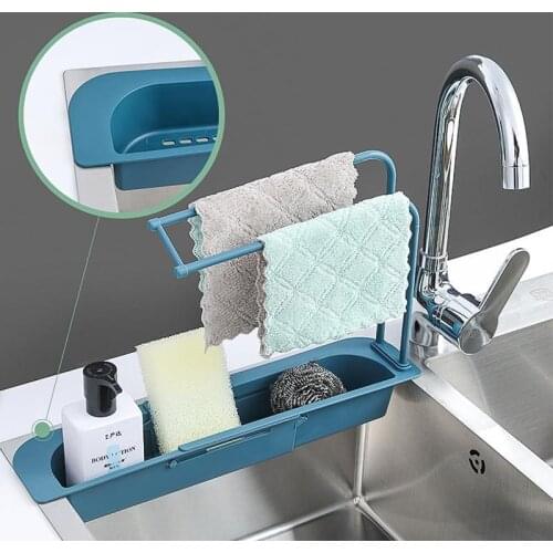 Telescopic Sink Storage Rack Adjustable Drain Rack Kitchen Sink Storage Rack Orangizer Washing Bowl Sponge Holder Bathroom