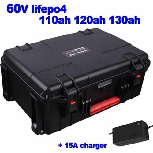 Waterproof 60V 110ah 120a 130ah lifepo4 lithium iron battery solar energy AGV sightseeing car tricycle golf cart + 15A charger