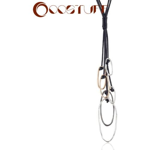 Women Jewelry Multi Circle Pendant Long Necklace Woman Statement necklaces & pendants Black Rppe New collares mujer colar choker