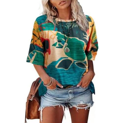 T Shirt Women 2021 Summer Clothing Fashion Casual Tops Floral Print O Neck Short Sleeve Harajuku Tees Tshirt Camisetas De Mujer