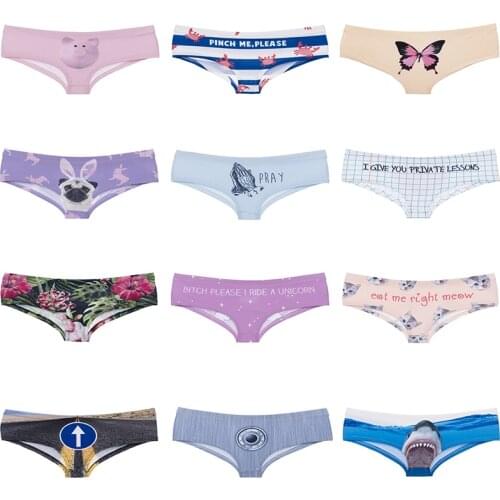 3D Sharks Mouth Animal Women Panties Pink Pig Crab Butterfly Unicorn Pray Lady Briefs Flower Road Sign Underwear