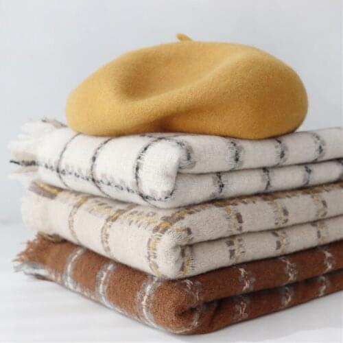 Luna&Dolphin Women Winter Scarf Warm Classic Caramel White Plaid Soft Wool Imitation Cashmere Big Tippet Pashmina Blanket Shawl