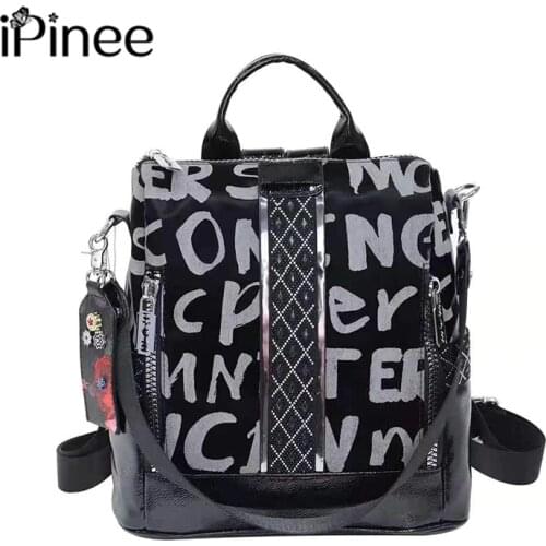 IPinee Women Letter Printing Fashion Backpack Ladies Travel Rucksack Female Retro Monogram Business Laptop Backpack