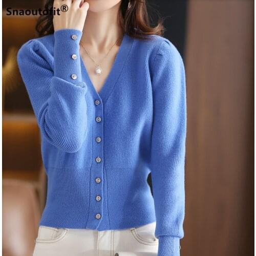21 Spring Autumn New 100% Pure Wool Cardigan Womens V-Neck Harajuku Knitted Drawstring Jacket Korean Version Was Thin Short Top