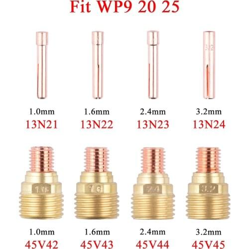 1.0/1.6/2.4/3.2mm TIG Small Collet Collet Body Gas Lens 13N21 13N22 13N23 13N24 45V42 45V43 45V44 45V45 For TIG WP9 20 25 Torch