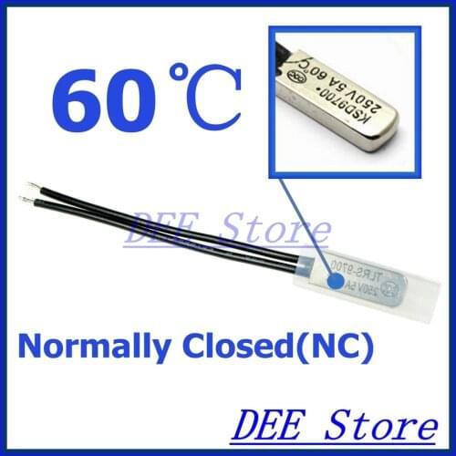10Pcs/lot 60C Degree Celsius NC Normal Close Thermal Protector Sensor Thermostat temperature control fuse switch 250V 5A KSD9700