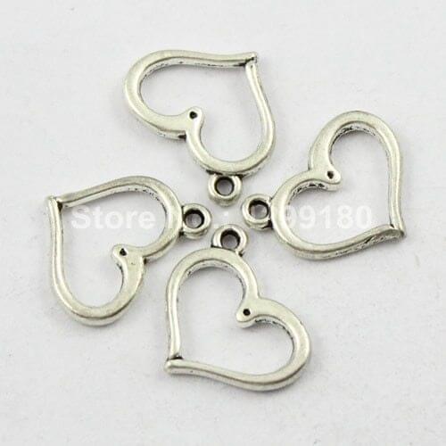 100pcs/lot Metal Zinc Alloy Silver Tone Heart Charm Pendant For Necklace DIY Jewelry Making Accessories 16mm (K00968)