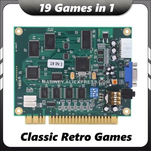 19 in 1 Jamma Game Board Multi Retro Classic Games Arcade PCB Support CGA VGA Output for Cocktail Upright Bartop Cabinet Machine