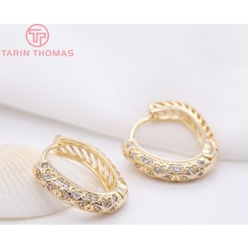 2PCS 25x25MM 24K Gold Color Plated Brass with Zircon Round Earrings Hoop Earring Clip High Quality DIY Jewelry Making Findings