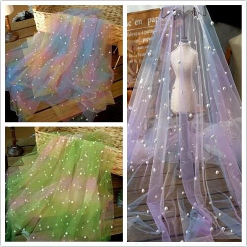 2Meters Rainbow Gradient Tulle Fabric DIY Sewing Tutu Skirt Princess Dress Wedding Party Decoration African Pearl Mesh Fabric