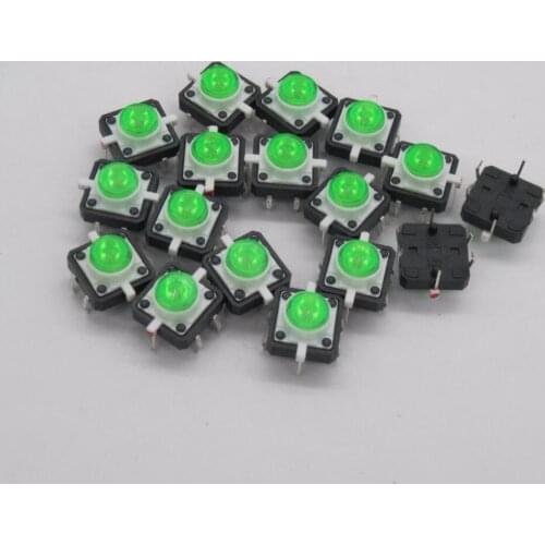 20PCS/lot green 12x12mm Illuminated Tact Switch Button switch LED 4 pin reset 12*12mm