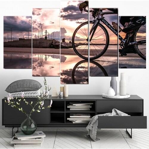 5 Pieces Wall Art Canvas Painting Bicycle Cycling Landscape Poster Pictures Modern Home Decoration Modular Living Room