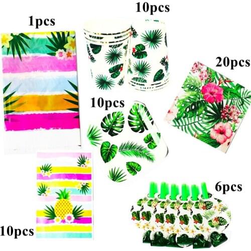 57Pcs Baby Shower Plants Theme Birthday Party Decorations Flamingo Plants Disposable Tablecloths Plates Cups Blowouts Gift Bags