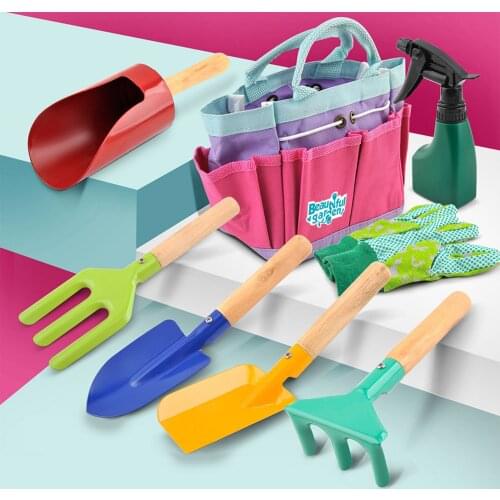 8Pcs Kids Gardening Tool Sets Candy Color Children Garden Hand Shovel Kit Hand Shovel Trowel Bag Garden Toys Dig Sand Play Tool