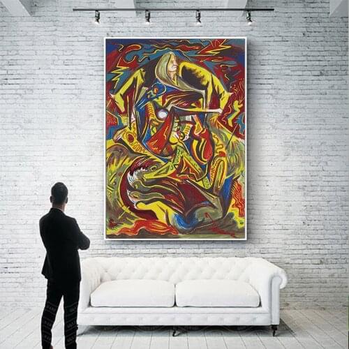 Abstract Oil Painting Poster jackson pollock composition with woman Wall Art Picture For Living Room Print On Canvas Decor