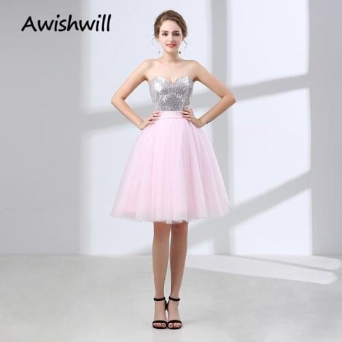 Bow Sequins Homecoming Prom Dresses Pink Ball Gown