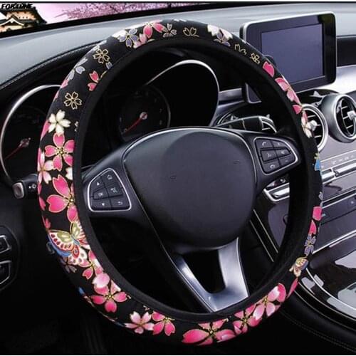 Vintage Floral Print Car Streering Wheel Cover 15 Inch Universal For Women Girls Auto Interior Styling Decoration Accessiores