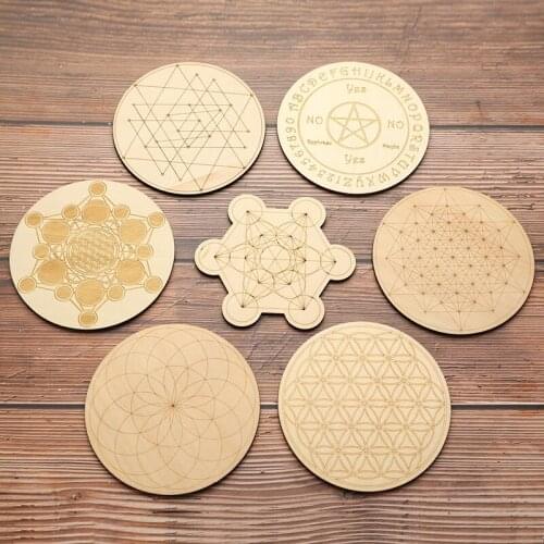 Flower Life Natural Symbol Wood Round Edge Circles Carved Coaster Kitchen Decor