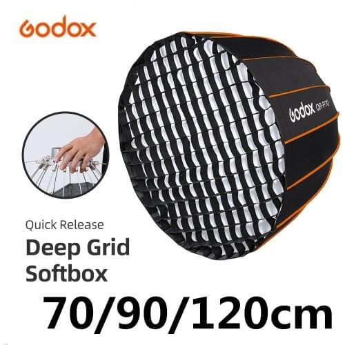 Godox QR-P70 QR-P90 QR-P120 70/90/120CM Quickly Release Parabolic Deep Softbox + Honeycomb Grid for Bowens Mount Studio Flash