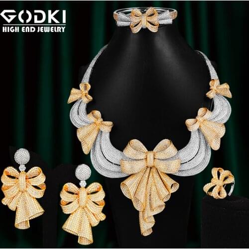 GODKI SUPER BIG Luxury 4PCS Bowknots African Jewelry Sets For Women Wedding Cubic Zirconia Dubai Bridal Jewelry Set
