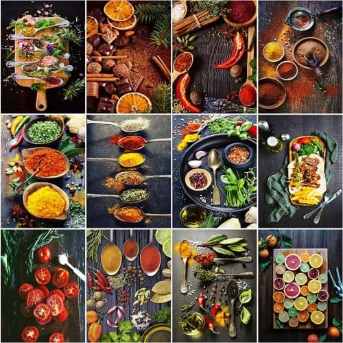 HUACAN DIY Diamond Painting Kitchen Rhinestone Of Picture Cross Stitch Food Mosaic Diamond Fruit Home Decoration
