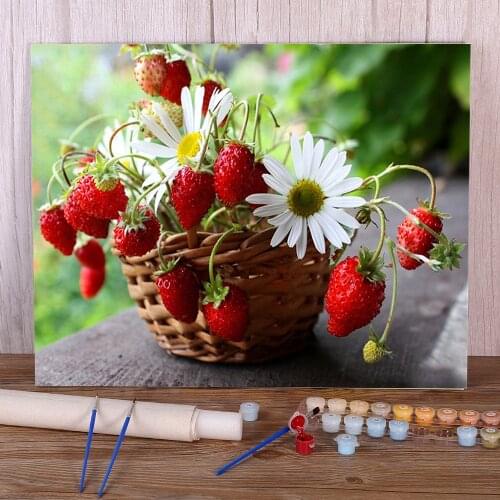 Fruit Strawberry Painting By Numbers Set Acrylic Paints 40*50 Oil Painting Wall Decoration For Children Handiwork Wholesale