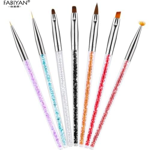 7pcs/set Nail Art Brush Painting Drawing Pen Builder Fan Flat Gradient Line Round Acrylic Gel Crystal Tips Design Tools Manicure