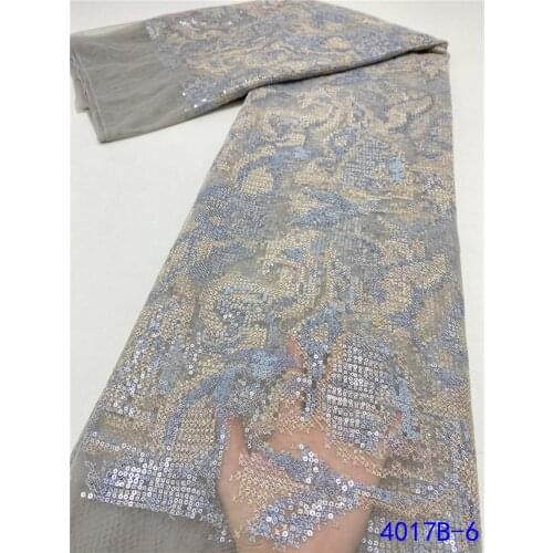 XIYA French Net Lace Fabric 2021 High Quality Embroidered African Sequins Laces Nigerian Tulle Fabrics 5 Yards For Sewing 4017B