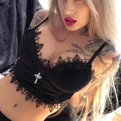 Summer Short Vest Womens Sexy Velvet Gothic Lace Bandage Sleeveless Vest Crop Tops Female Tank Tops Shirt Mujer De Moda