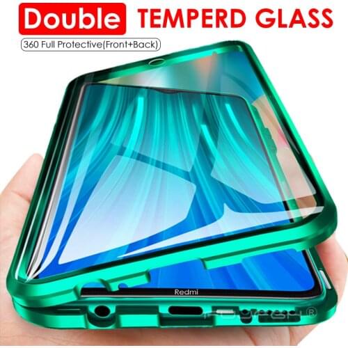 Metal Magnetic Adsorption Case For Xiaomi Redmi 8 8A Note9s Note8T K20 cc9 10 Double Sided Glass 360 Full Protection Flip Cover