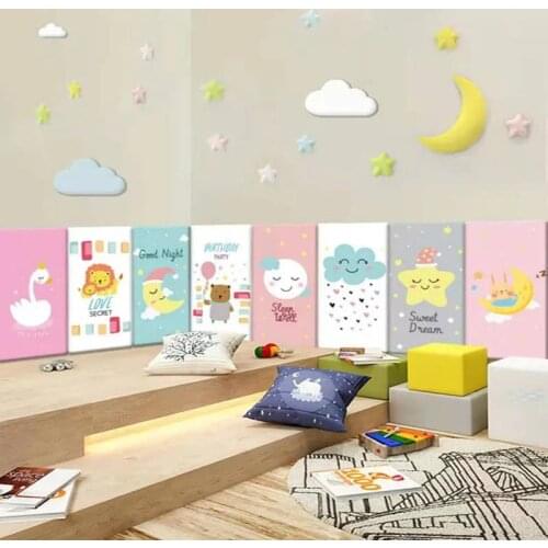 Cute Kids Room Decor 3D Wall Sticker Cartoon Animals Soft Bag Baby Anti-collision Bed Headboards Tatami Childrens Room Decor