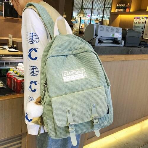 Stripe Cute Corduroy Backpack Kawaii Women School Bag Teenage Luxury Girl Backpack Harajuku Female Fashion Bag Student Lady Book