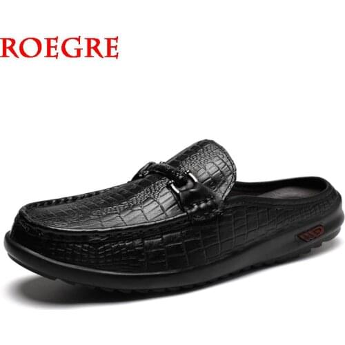 Men Genuine Leather slipper Summer Outdoor Beach Casual Lovers Sandals Casual Flat High Quality Driving Shoes Men Zapatos Hombre