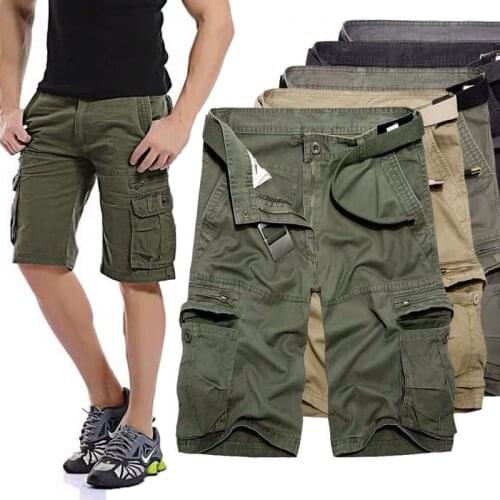 Mens Military Cargo Shorts Summer army green Cotton Shorts men Loose Multi-Pocket Shorts Homme Casual Bermuda Trousers Big Size