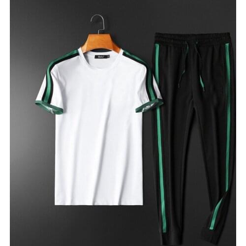 2021 spring and summer new embroidery hot diamond double mercerized cotton mens casual suit short-sleeved trousers sports suit