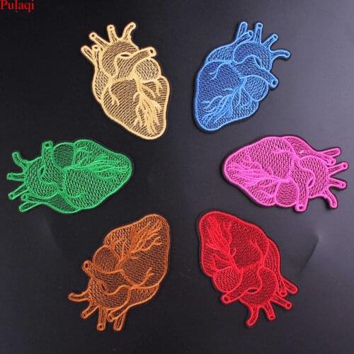 Pulaqi Stripes Color Heart Patch For Clothes Embroidered Hippie Iron On Patches For Clothing Punk Stickers For Clothes Appliques