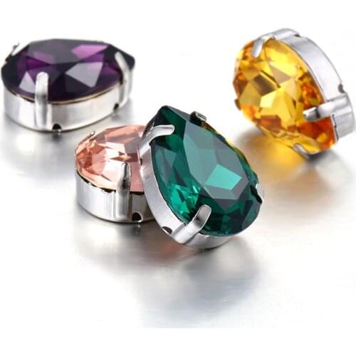 13X18mm Loose Stone With Copper Claws Tear Drop Shape Glass Rhinestones Clothes Decoration Sew On Stones Glass Strass Crystal