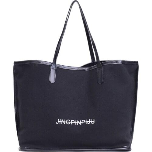 New bag large capacity ladies handbag letter printed canvas bag trendy shopping bag