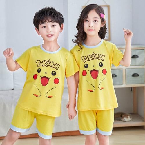 Pikachu Pajamas Pokemon Summer Homewear Breathable Baby Girls Shirt Shorts 2pcs/set Children Cartoon Kids Sleepwear Pjs