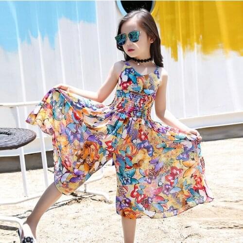Teenage girls dresses Chiffon Bohemia costume kids dresses for Girls summer party flower princess dress girls
