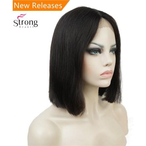 StrongBeaut Natural black Medium Lace Front Wig Blend Human Hair Lace Wigs For Black Women