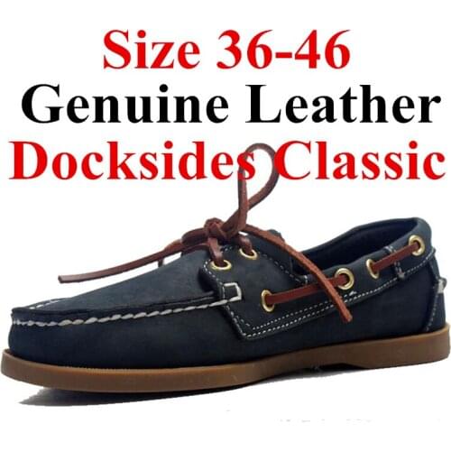 Men Women Spinnaker Genuine Leather Docksides Classic Loafers Navy Dark Blue Boat Shoes 2019A110