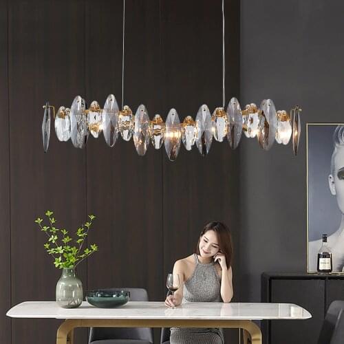 Wave Design Modern Crystal Light Chandelier for Dining Room Luxury Smoky Gray Cristal Lamps Brief Kitchen Island Hang Lamps