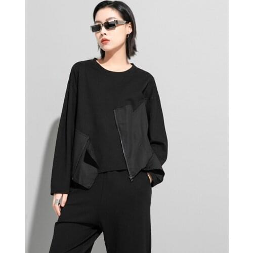 2021 autumn new loose long sleeve asymmetric LARGE T-SHIRT Street personalized stitching dark tide brand top