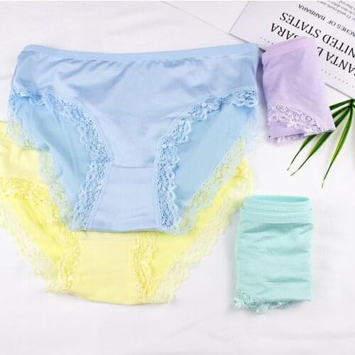 Womens Sexy Panties Lace Flower Cotton Lingerie Briefs Female Underpanties Solid Color Low Waist Girl Cute Underwear Shorts XL