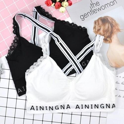 Women Cotton Bra Sexy Lace Top Women Sports Bra Tube Top Brassiere Ladies Letter Tank Up Seamless Underwear Female Crop Top